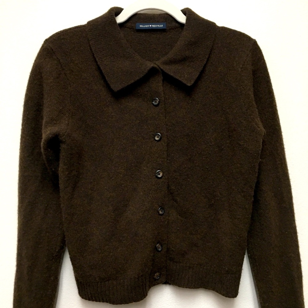 Brandy Meville Wool Cropped Cardigan Small Brown Made in Italy Cozy Preppy
